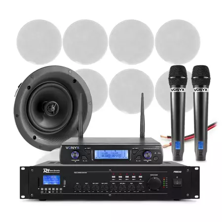 Profesjonalny system głośników sufitowych 8 x 6.5" FCS6  z wzmacniaczem oraz zestawem mikrofonów bezprzewodowych
